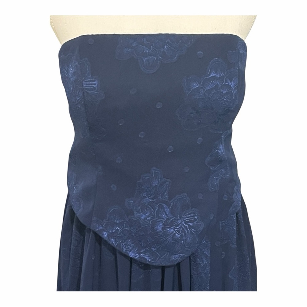 Azazie Midnight Blue Strapless Dress with lace up corset top - Picture 2 of 11